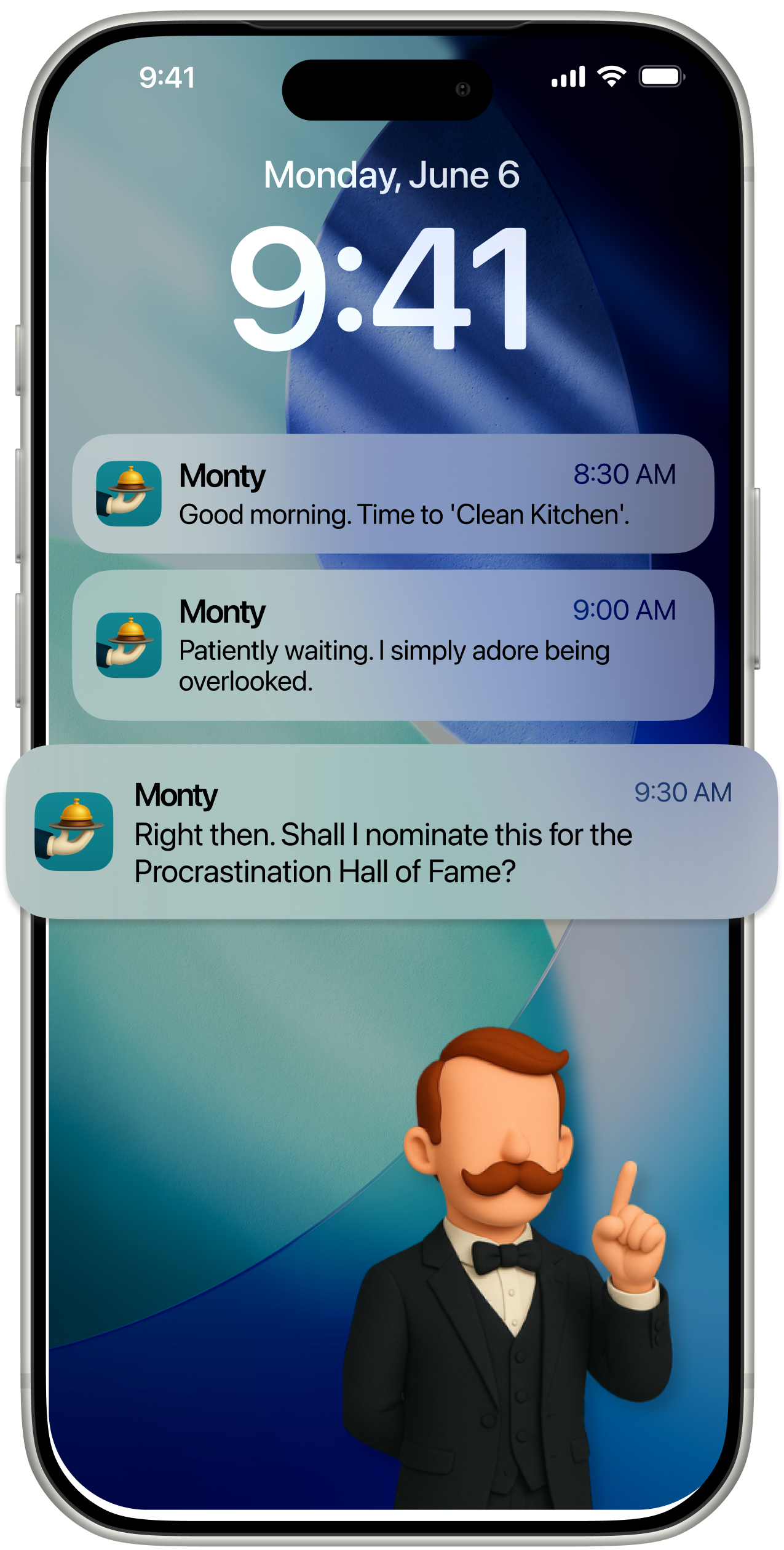 Monty app showing escalating notifications